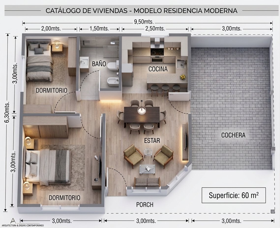 Plano vivienda 60 m2